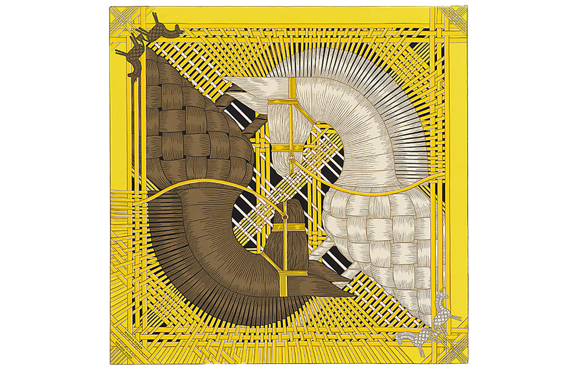 HERMES Silk Scarves Unisex Fresh Yellow/Cream/Brown Towel