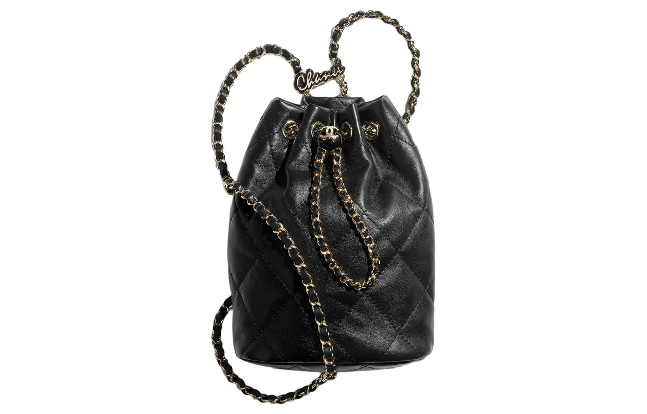 CHANEL Shiny Lambskin Backpack Women's Black