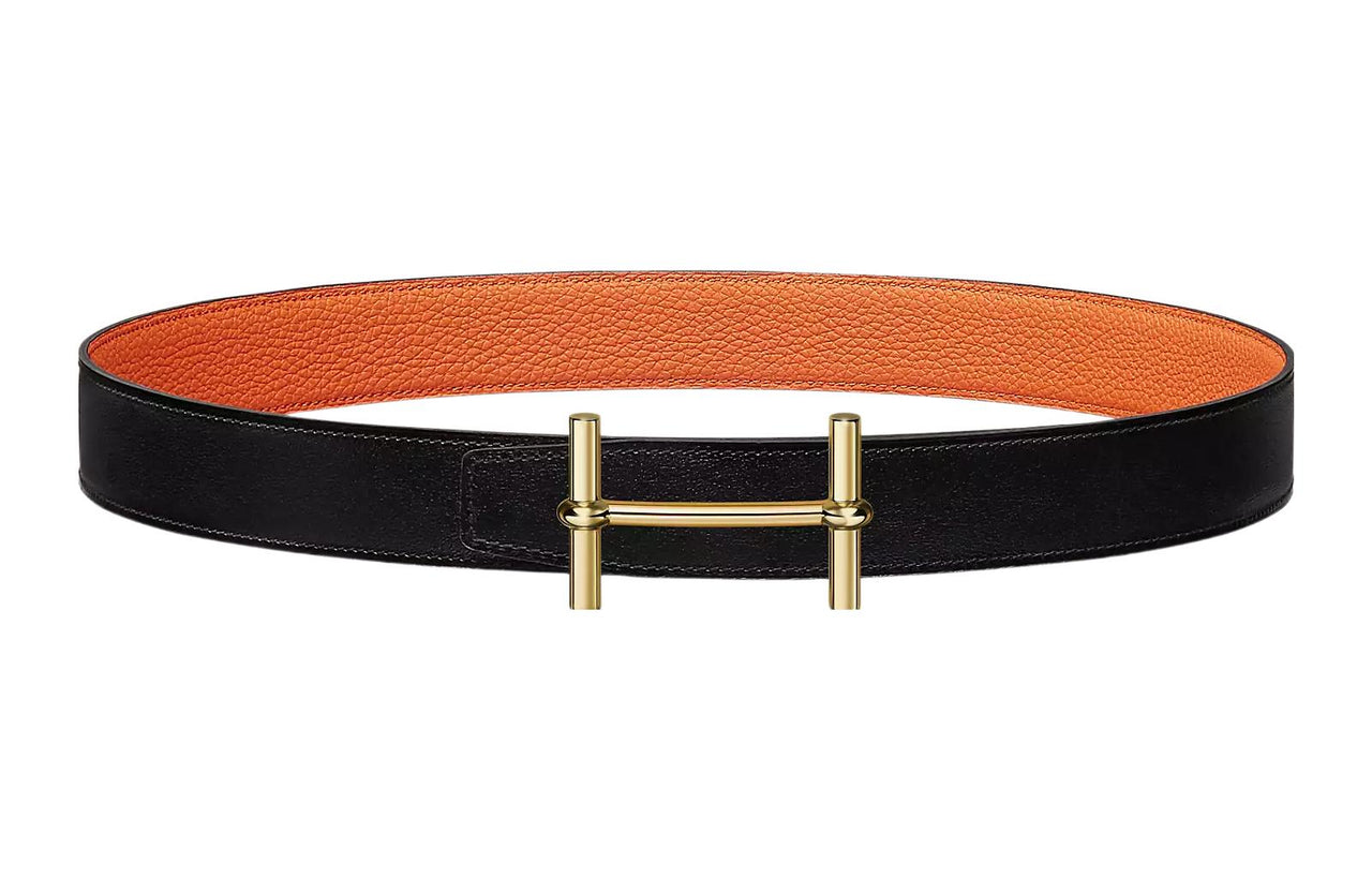 HERMES Leather Belts Women's Black/Orange
