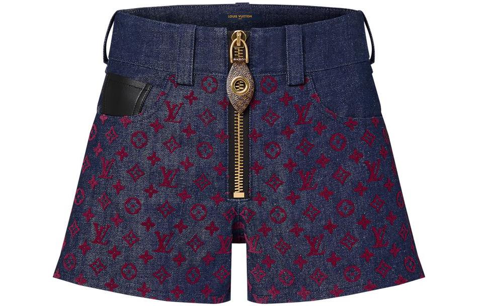LOUIS VUITTON Flocked Monogram Denim Mini Shorts
