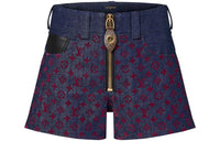 LOUIS VUITTON Flocked Monogram Denim Mini Shorts