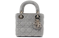 DIOR Lady Dior Velvet Material Dior Bag Shoulder Bag Crossbody Bag Handbag Small Size Women's Gray
