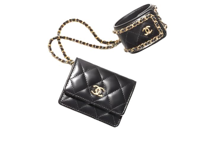 CHANEL Sheepskin With Gold Metal Card Holder Women's Black