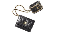CHANEL Sheepskin With Gold Metal Card Holder Women's Black