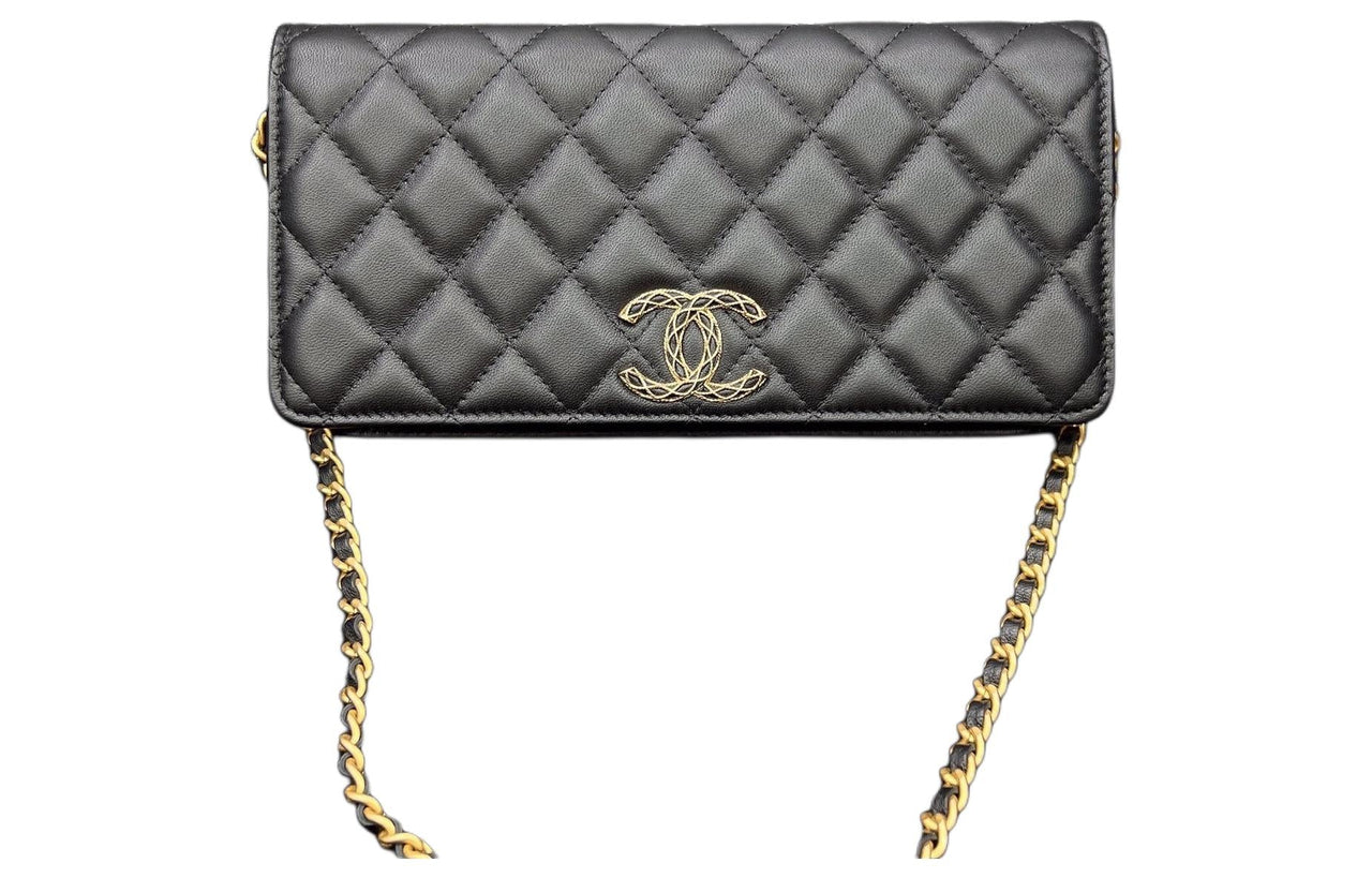 CHANEL Sheepskin Flap Bag Baguette Bag Envelope Bag Crossbody Bag Shoulder Bag Women's Black