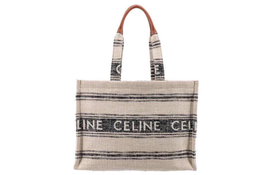CELINE Cabas Jacquard Fabric Tote Bag Shopping Bag Handbag Women's White/Black