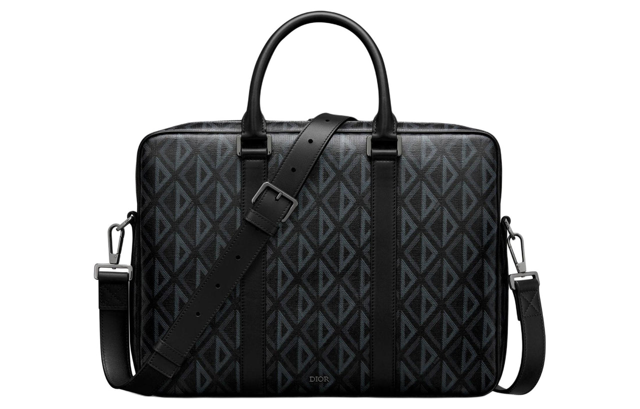DIOR Pattern Canvas With Textured Surface Cow Leather One Shoulder Crossbody Portable Briefcases Men's Black