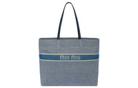 MIU MIU Jacquard Denim Tote Bag Shopping Bag Shoulder Bag Handbag Women's Blue