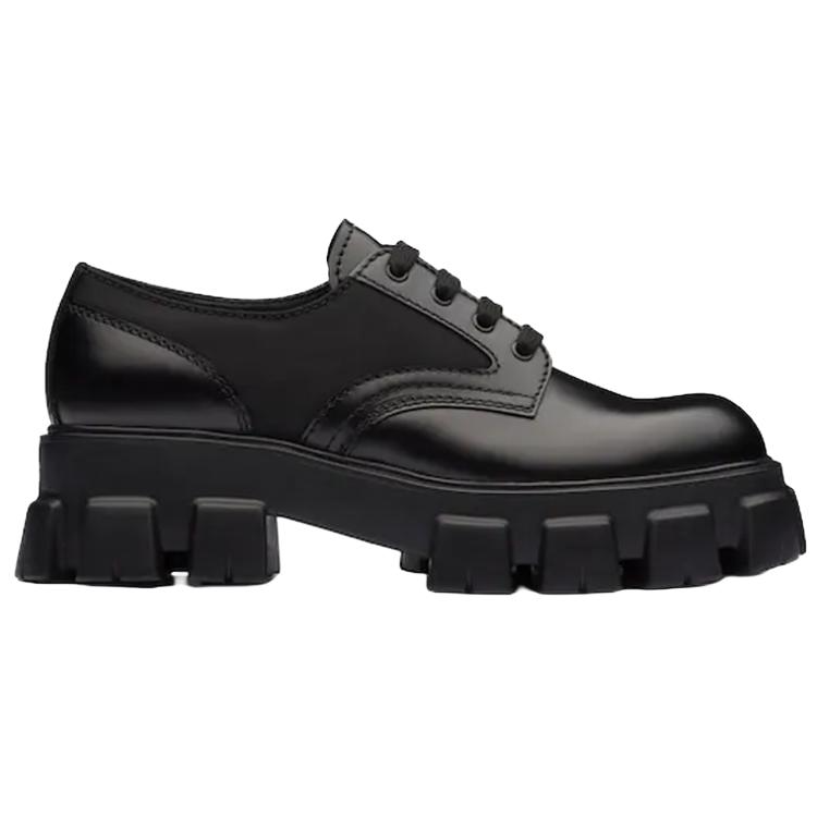 PRADA Monolith Brushed Leather And Nylon Lace Up 'Black'