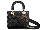 DIOR Lady DiorMy ABCDior Sheepskin Daisie Bag Portable Crossbody Bag Shoulder Bag Small Size Women's Black
