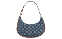 CELINE AVA Fabric Cow Leather Patchwork Binding Handbag Shoulder Bag Women's Blue