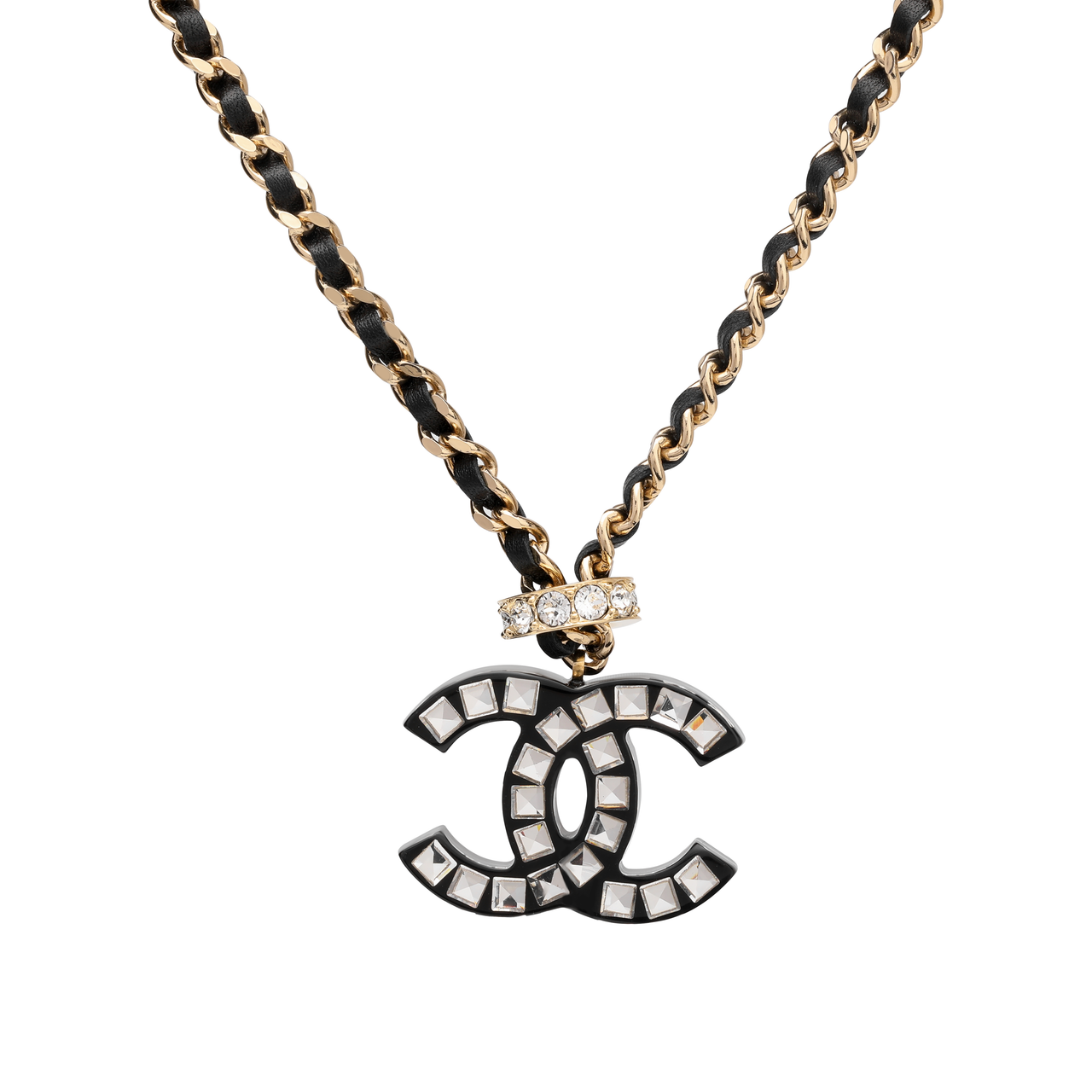 CHANEL Rhinestone Necklaces Women's Gold