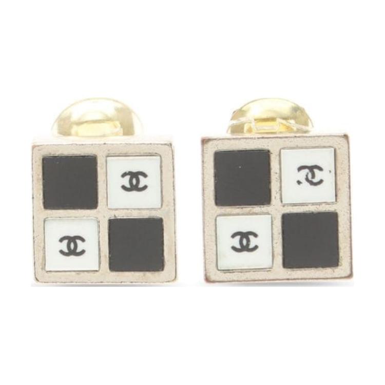 CHANEL 2001 Cc Square Stud Earrings