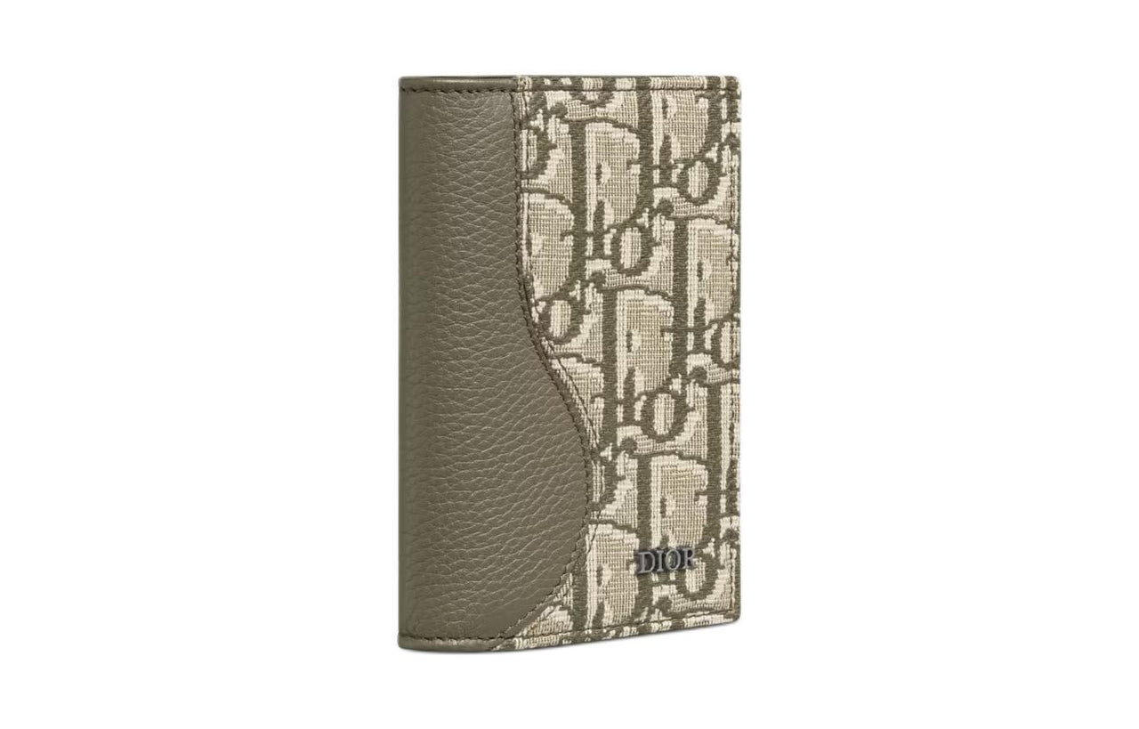 DIOR Fabric With Grain Cow Leather Card Holder Men's Khaki