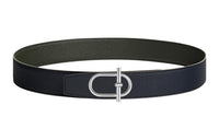 HERMES Individual Silver Buckle Togo Calfskin Double-Sided Leather Belt Men's Dark Blue Width: 3.8cm
