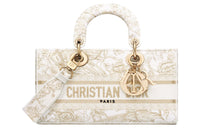 DIOR Lady D-JOY Embroidery Daisie Bag Shoulder Bag Crossbody Bag Handbag Medium Size Women's Gold