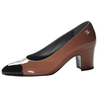 CHANEL Chunky Heel High Heels 6.5cm Women's Light Brown