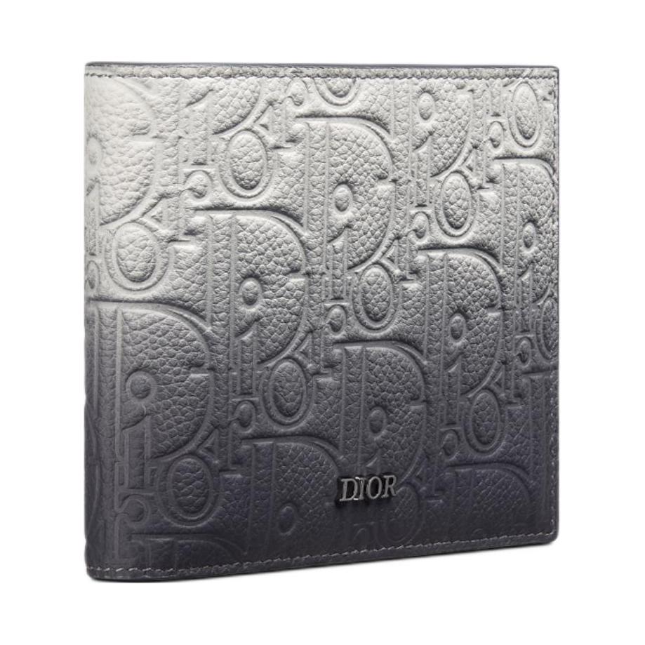 DIOR Cow Leather Wallet Unisex Gray Black