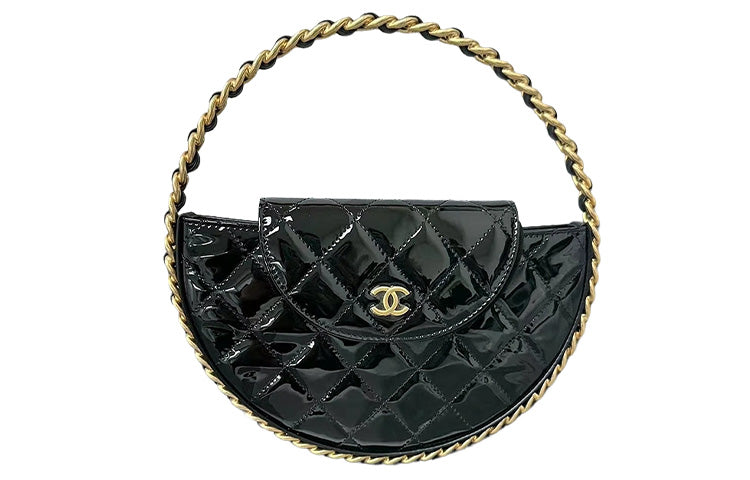 CHANEL Patent Leather Cow Leather Clutches Handbags Women's Black