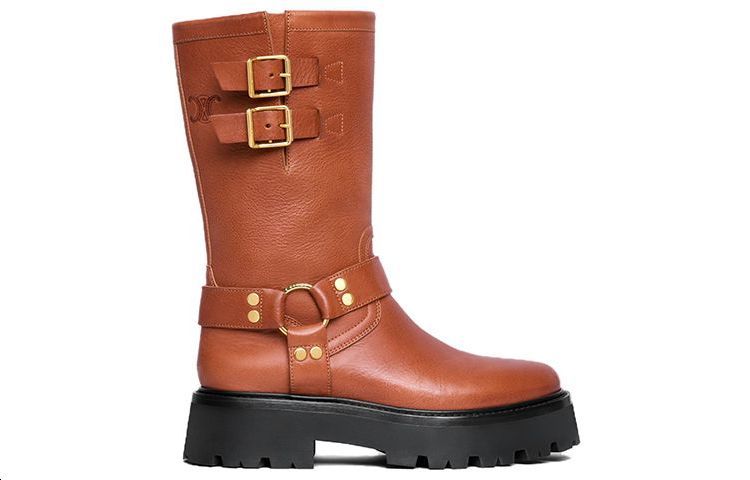 CELINE Bulky Mid Ankle Boots Women's Brown