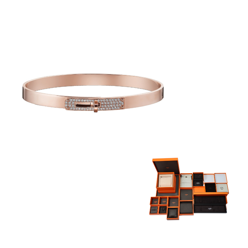 HERMES Kelly 18K Rose Gold Bangles Women's