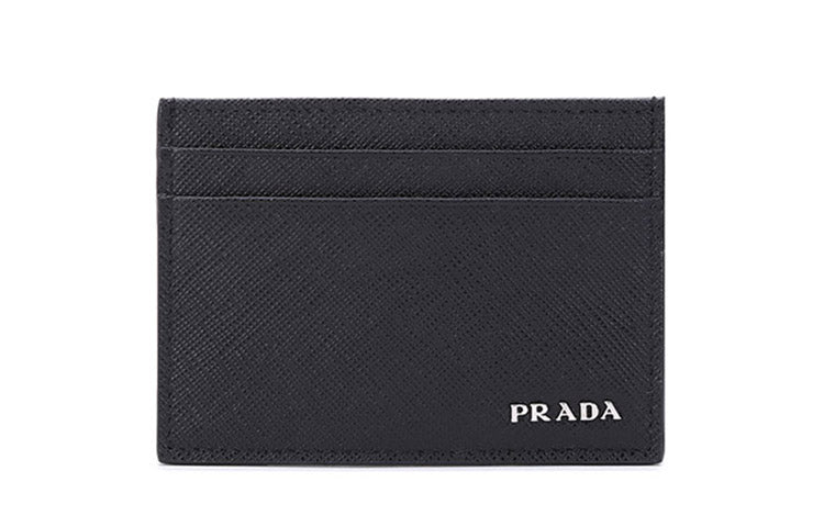PRADA Saffiano Leather Card Holder With Card Clip Men's Black