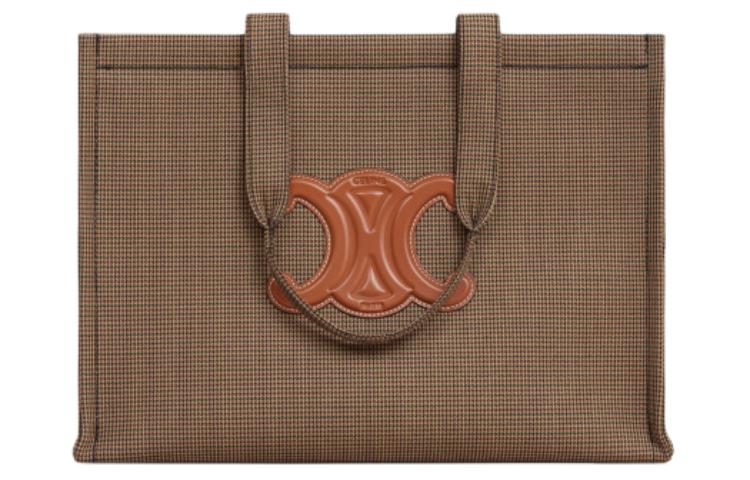 CELINE Cabas Thais Fabric Tote Bag, Shopping Bag, Handbag Tubas Women's Brown & Dark Brown