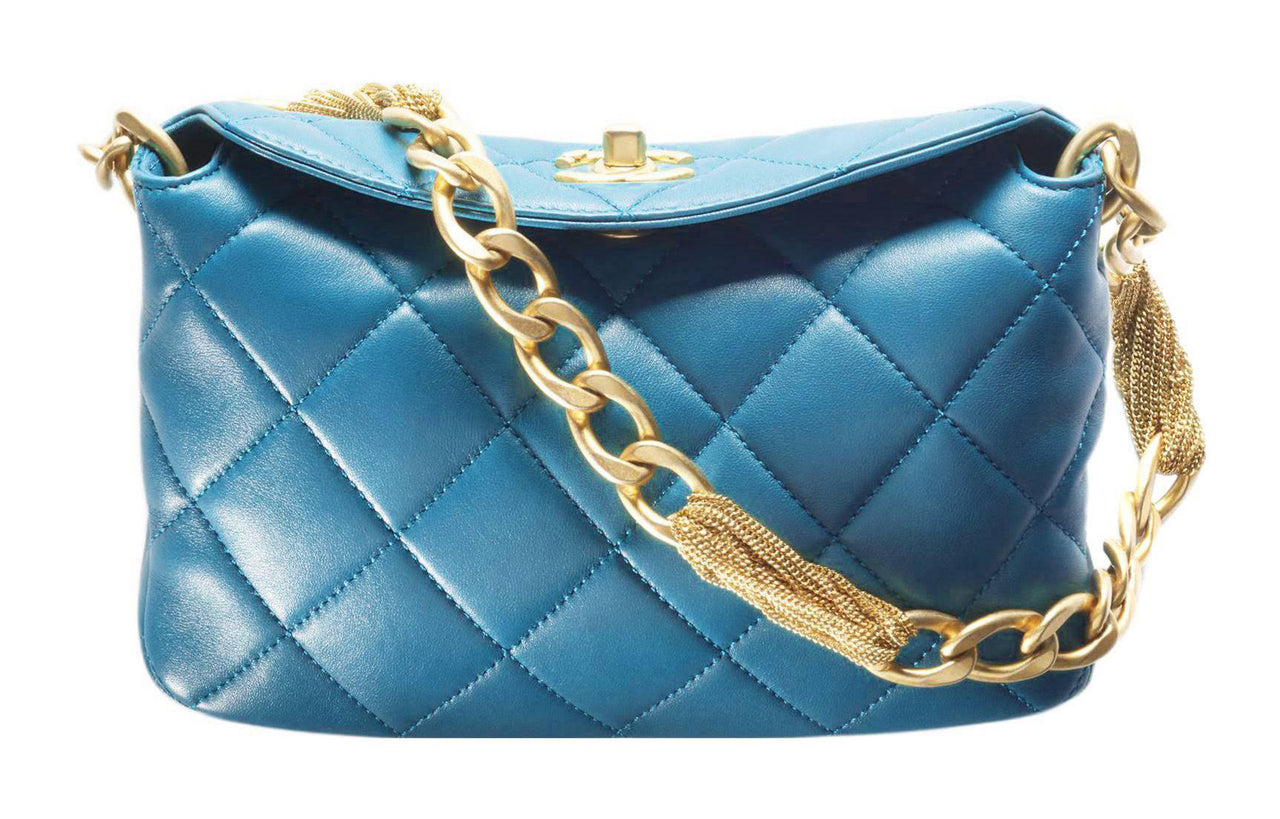 CHANEL Sheepskin Hobo Bag Shoulder Bag Women's Blue