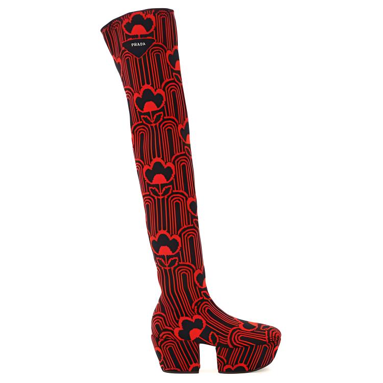 PRADA Over-the-knee Boots 7cm Women's Black Red