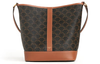 CELINE Triomphe Canvas With Calfskin Bucket Bags Shoulder Bag Crossbody Bag Medium Size Women's Tawny