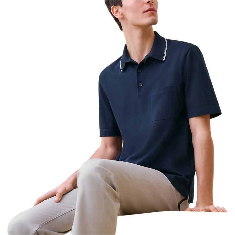 HERMES FW24 Polo Shirt Men's Navy