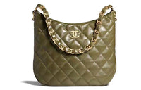 CHANEL 22K Autumn And Winter Sheepskin Hippie Bag Single Shoulder Handbag Large Size Women's Olive Green