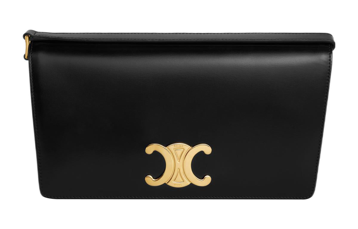 CELINE Shiny Cow Leather Envelope Bag, Handbag, Shoulder Bag Women's Black Gold