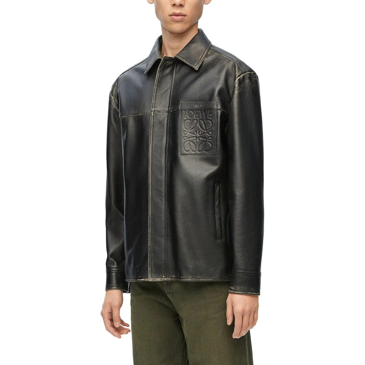 LOEWE Long Sleeved Logo Embossed Leather Shirt