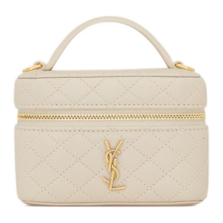 SAINT LAURENT GABY Sheepskin One Shoulder Crossbody Portable Makeup Bag Women's Vintage White
