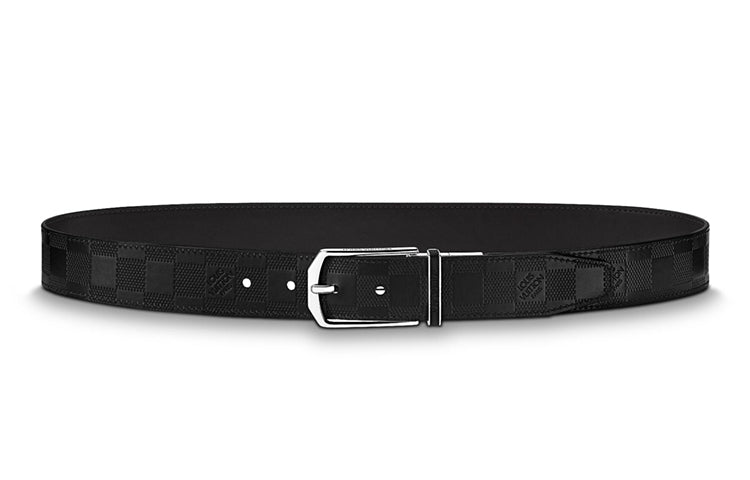 LOUIS VUITTON Slender Cow Leather Belts Men's Black Width 3.5cm