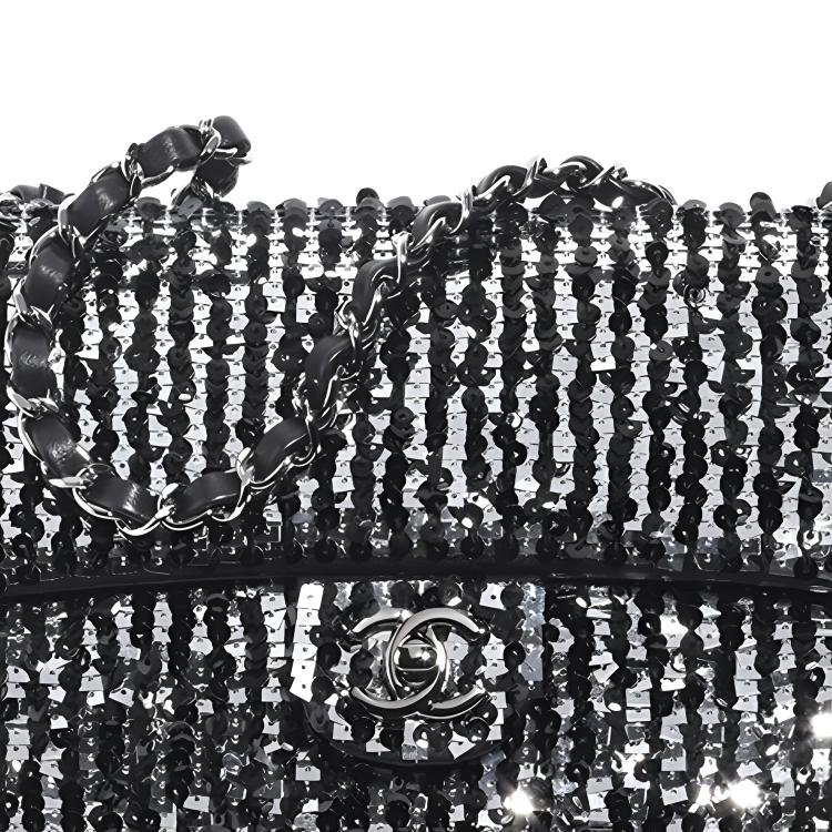 CHANEL Sequins Flap Bag Shoulder Bag Crossbody Bag Mini Women's Black/Silver
