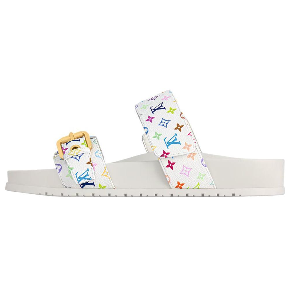 LOUIS VUITTON Bom Dia Flat Comfort Mule Takashi Murakami White Women's