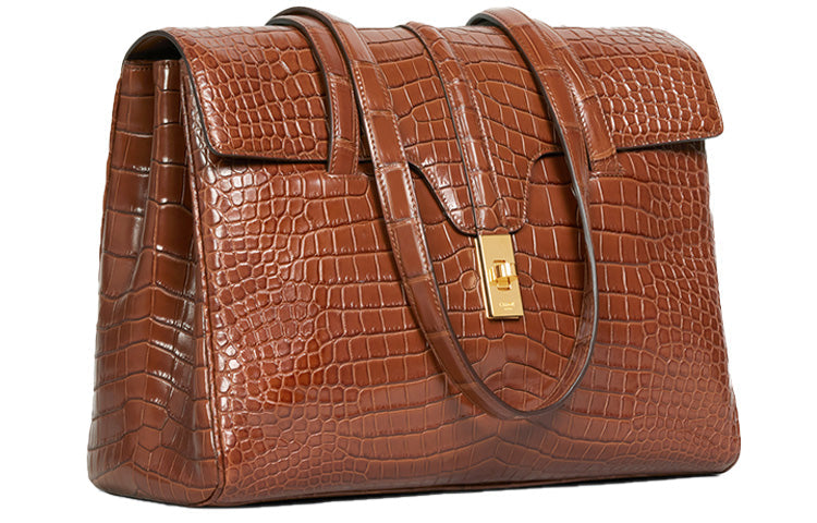 CELINE 16 Crocodile Leather Handbag Shoulder Bag Women's Tawny