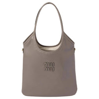 MIU MIU Cow Leather Tote Bag Shopping Bag Shoulder Bag Handbag Women's Mud Gray