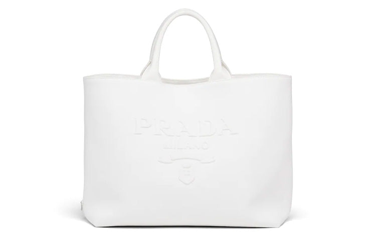 PRADA Fabric Tote Bag Shopping Bag Crossbody Handbag Women's White