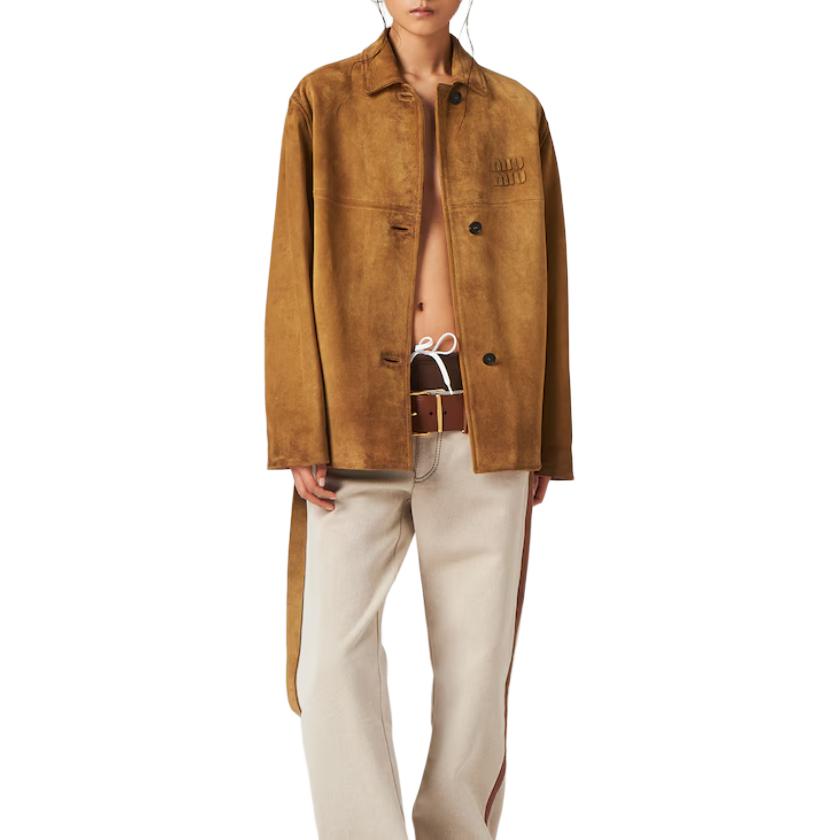MIU MIU Leather Jacket Jackets & Coats Women's Dove Gray