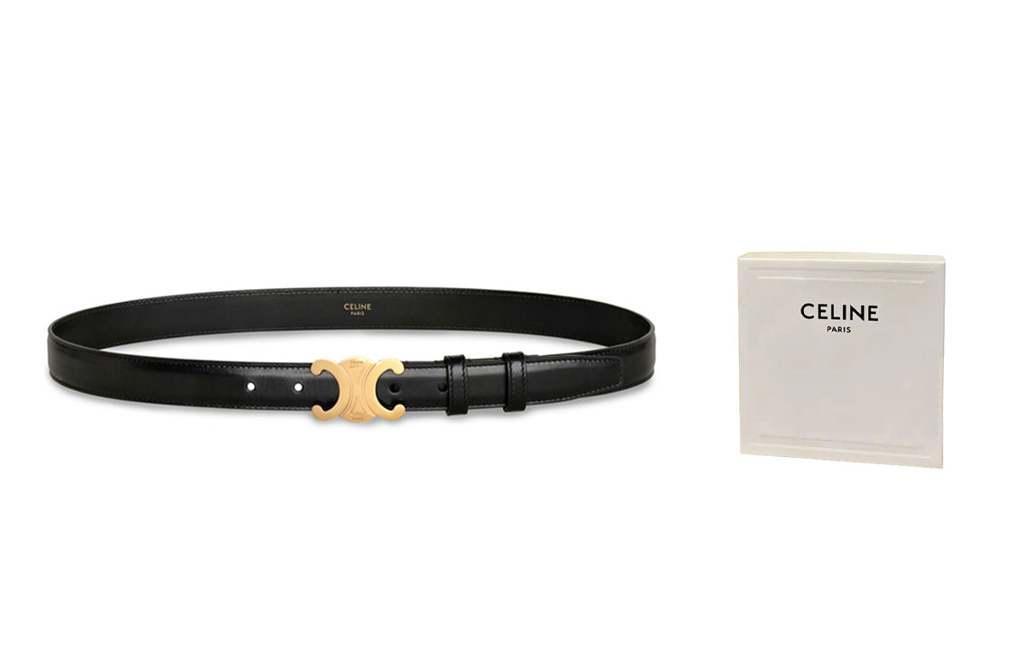 CELINE Triumphal Arch Smooth Buckle Leather Belts Women's Black Width: 2.5cm