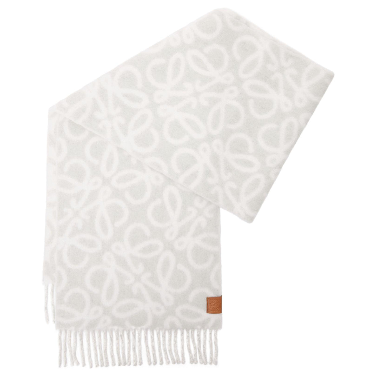 LOEWE Alpaca Knit Scarves Women's Gray Beige