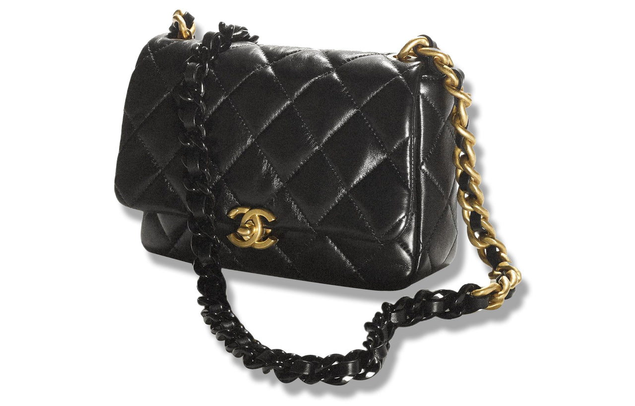 CHANEL Sheepskin Flap Bag, Shoulder Bag, Crossbody Bag Small Size Women's Black