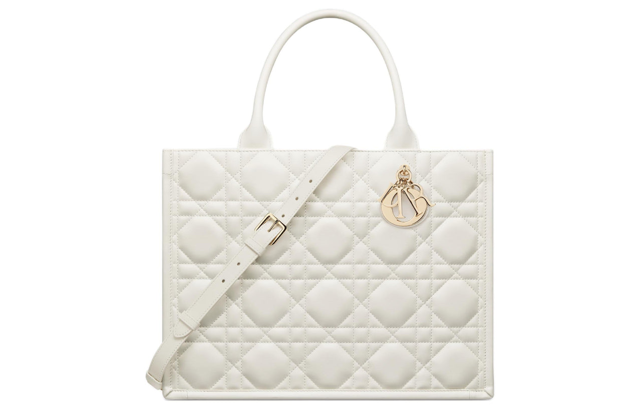 DIOR BookTote Cow Leather Tote Bag Shopping Bag Shoulder Bag Crossbody Bag Handbag Medium Size Women's Milk White