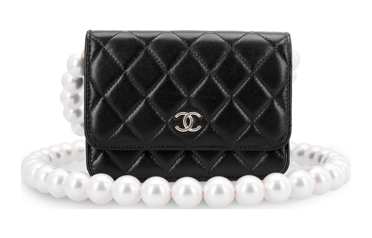 CHANEL WOC Calfskin Gold Metal Coin Purse, Card Holder, Shoulder Bag, Crossbody Bag Mini Women's Black