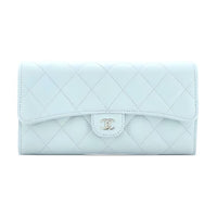 CHANEL 22P Beaded Embossed Calfskin With Metal Accents Card Holder Wallet Women's Blue