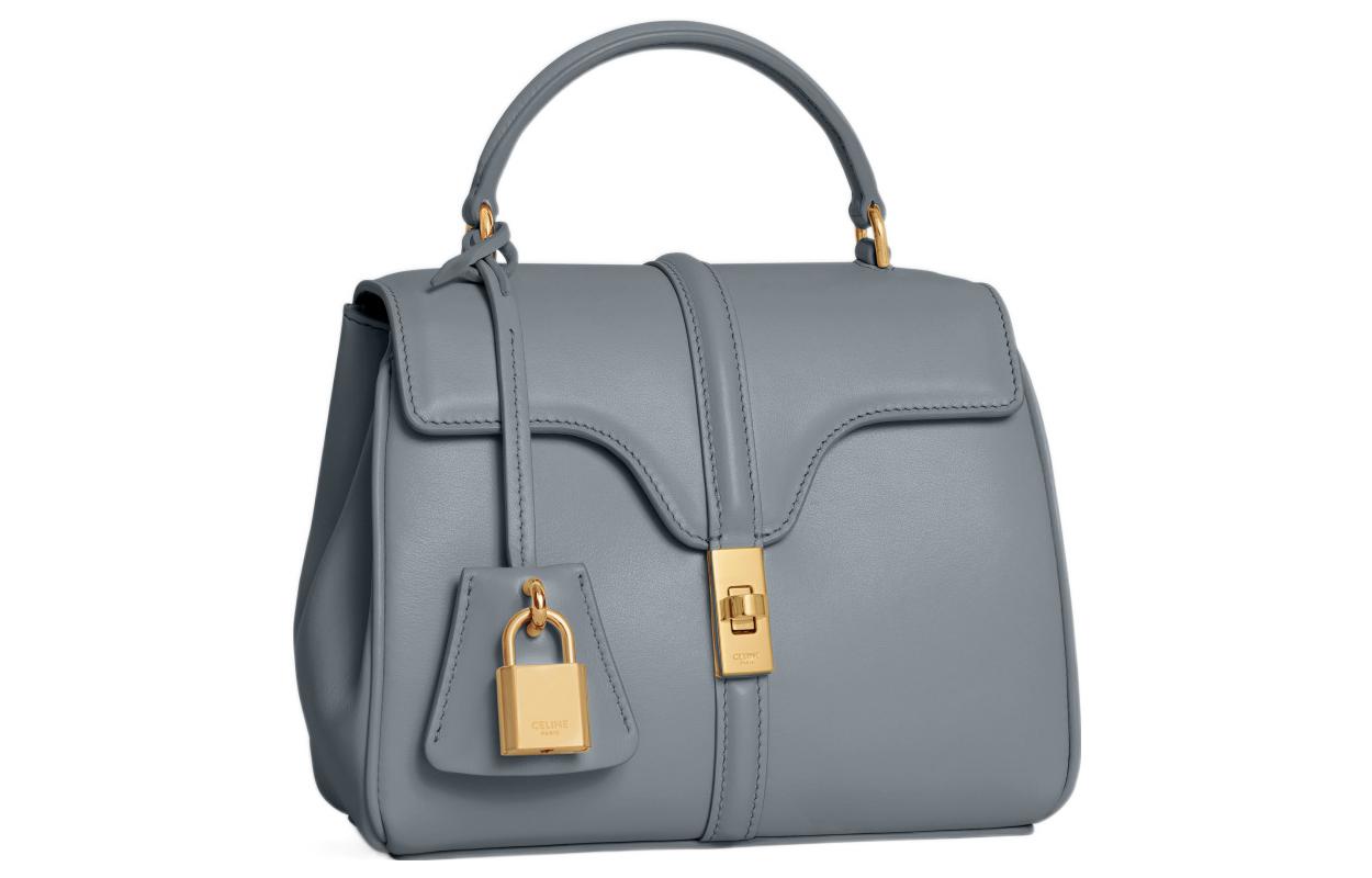 CELINE Satin Cow Leather Shoulder Bag Crossbody Bag Handbag Mini Women's Blue Gray