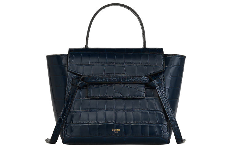 CELINE Belt Cow Leather Handbag Women's Marine Blue